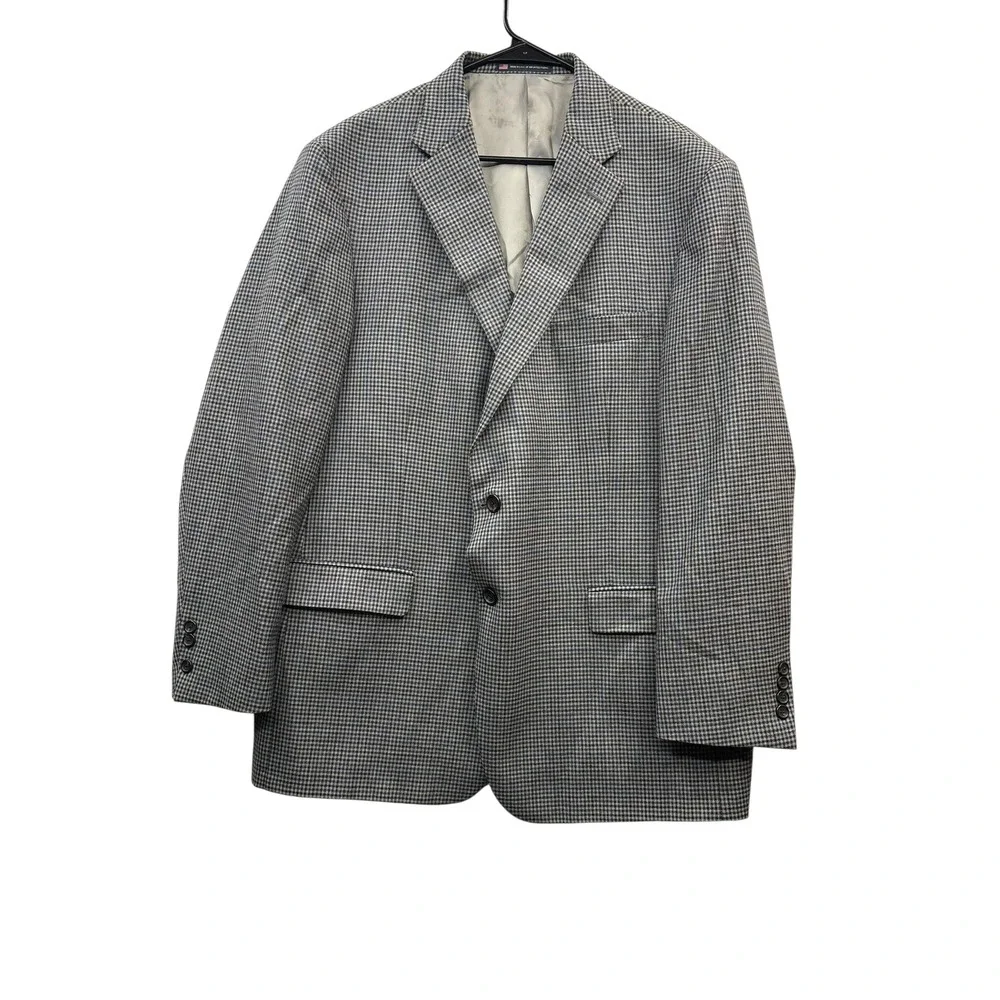 Hart Schaffner Marx Houndstooth Blazer Tailored Sport Coat USA Academia 48R